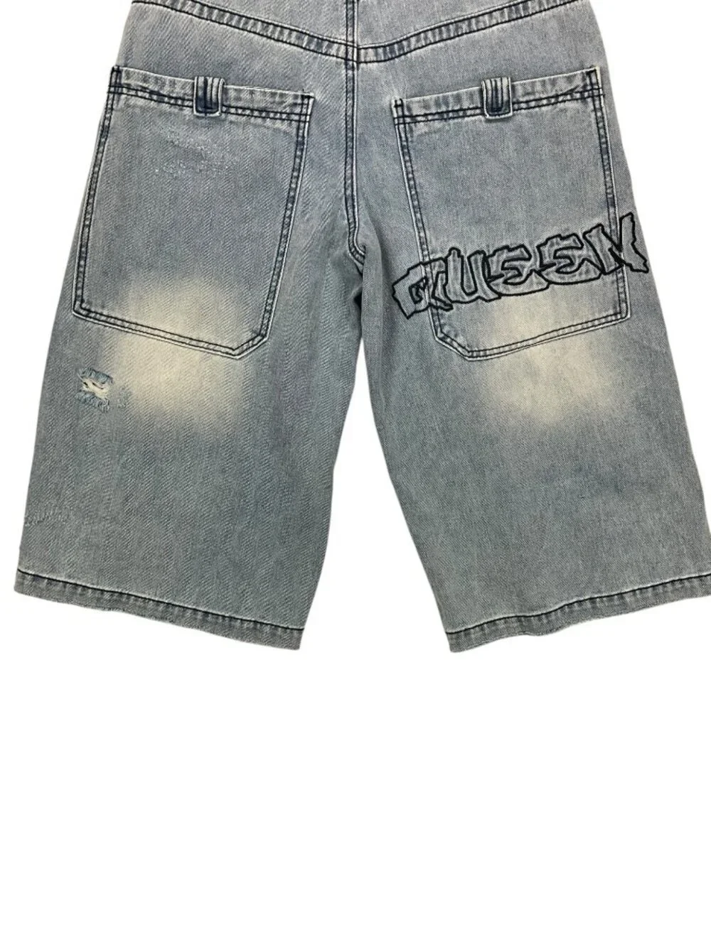 Austin Landing Queen Jorts Denim Shorts 3 Blue Embroidered Tribal Skater